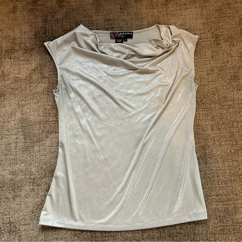 Peck & Peck Cream Asymmetrical Cap Sleeve Blouse